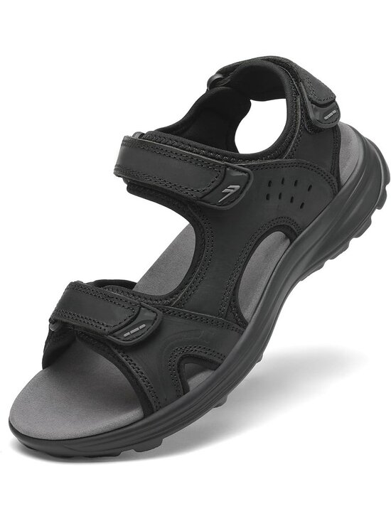Men\'s Black 1 Leather Athletic Sandals Sport Outdoor Hiking Sandals Open Toe